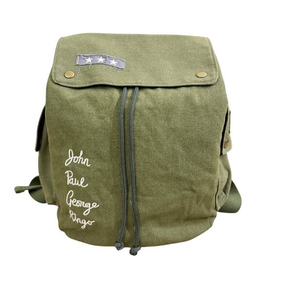 NWOT Junk Food Olive Green The Beatles Sgt. Peppers Canvas Backpack Flap Closure - Picture 1 of 10